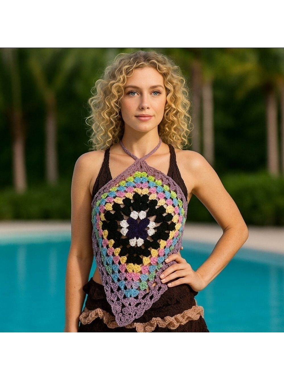 One-of-a-kind Crochet Swim Cover-Up Top  Hand Crafted Festival Boho Beachwear